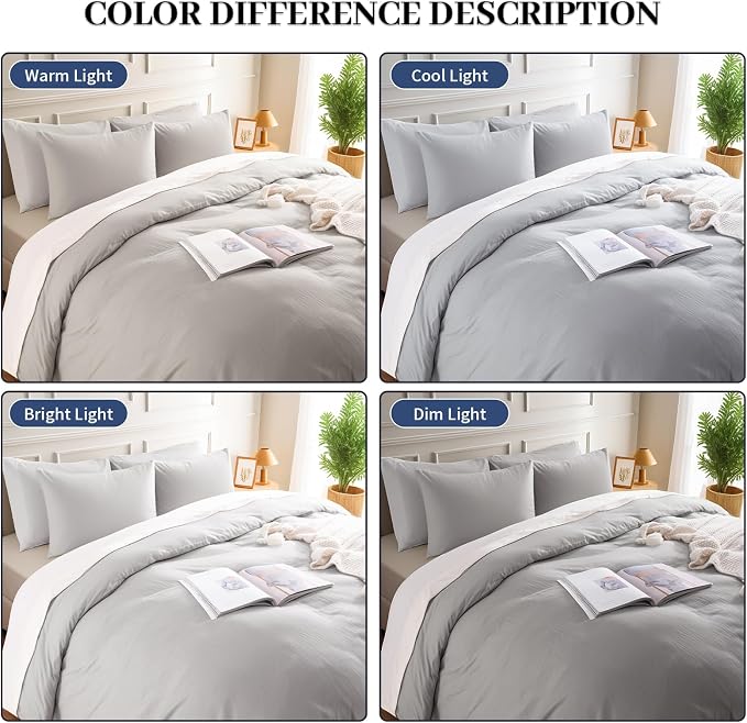 NEXHOME PRO Duvet Cover Set Queen Size Linen Feel Textured Organic Natural 100% Washed Cotton Duvet Cover 3 Pieces Bedding Set with Zipper Closure, Breathable, Soft, Light Grey (No Comforter)