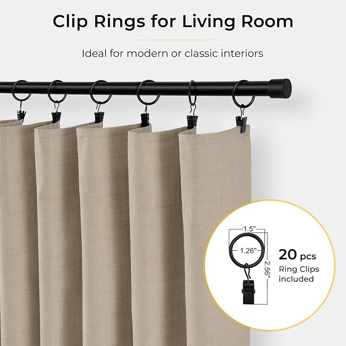 INOVADAY 100% Blackout Curtains for Bedroom Black Out Curtains 96 Inch Long | Burlywood Birch Living Room Curtains 2 Panels, Clip Rings Linen Blackout Drapes, Thermal Insulated Room Darkening,W50xL96