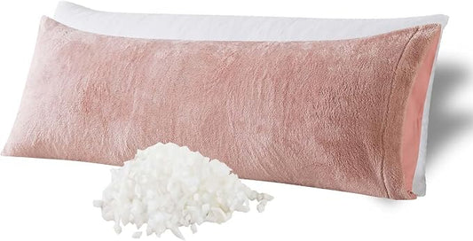 WhatsBedding Memory Foam Body Pillow with Cover, Long Bed Pillow for Adults | Removable Plush Fuzzy Envelope Closure, Firm Support for Side Sleepers, Reading & naps, Large Size Fits All, Relieves Pain