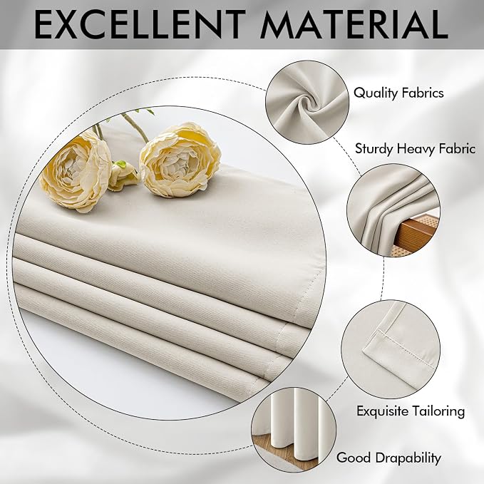 MIULEE Ivory Blackout Bedroom Curtains Drapes 96 Inch Long 52"x96" | Grommet Top, Room Darkening Window Drapes, Privacy Protection, Thermal Insulated, Heat Blocking, Light Blocking