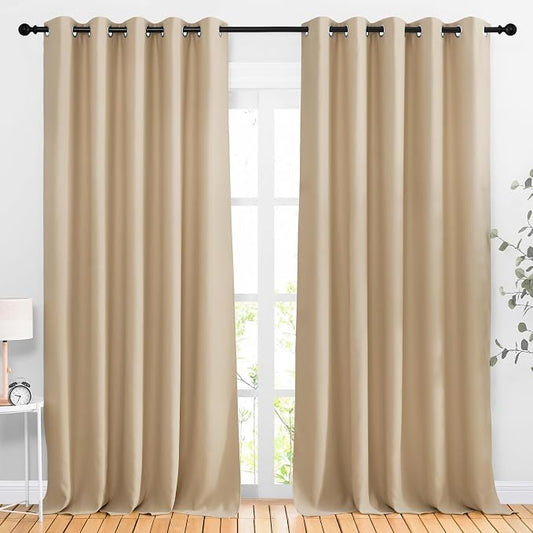 NICETOWN Biscotti Beige Blackout Curtains for Living Room 66" x 92" 2 PCs | 3 Pass Microfiber Noise Reducing Thermal Insulated Solid Ring Top Window Drapes, Light Blocking Decor for Bedroom Kitchen