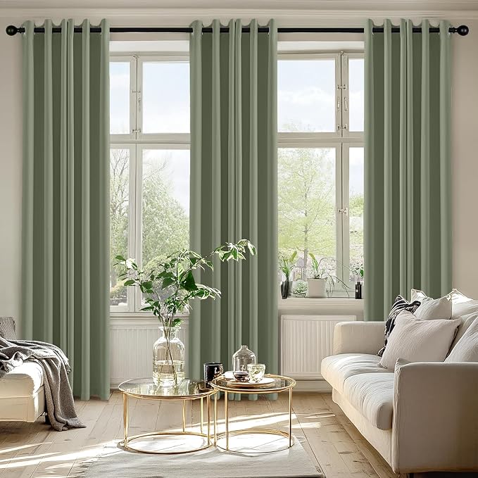 MIULEE Blackout Curtains for Bedroom 2 Panels 40 x 72 Inch Long Sage | Thermal Insulated, Living Room Darkening Grommet Drapes, Noise Reducing, Light Blocking Window Treatments