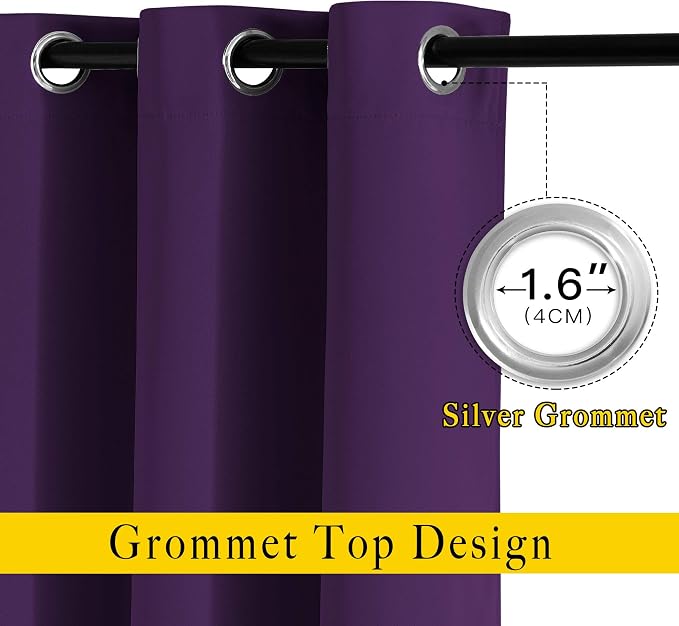 NICETOWN Royal Purple Doorway Curtains for Bedroom 78 inch Length, Grommet Privacy Light & Sound Reducing Room Darkening Window Treatments for Living Room, 2 Panels, W52 x L78