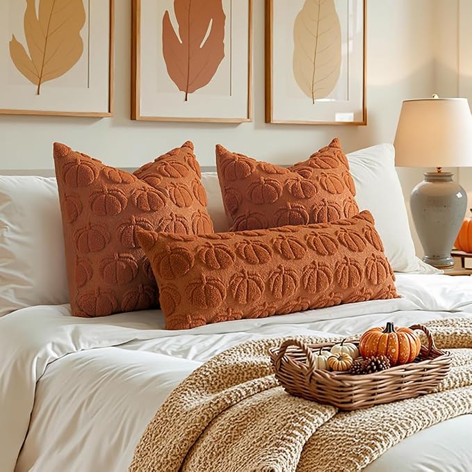 MIULEE Fall Pillow Covers Pumpkin Fall Decor 20x20 Dark Rust | Set of 2 Fall Decorations for Home, Plush Faux Fur Farmhouse Accent Pillowcases, Porch Sofa Couch Cushion Bed Livingroom