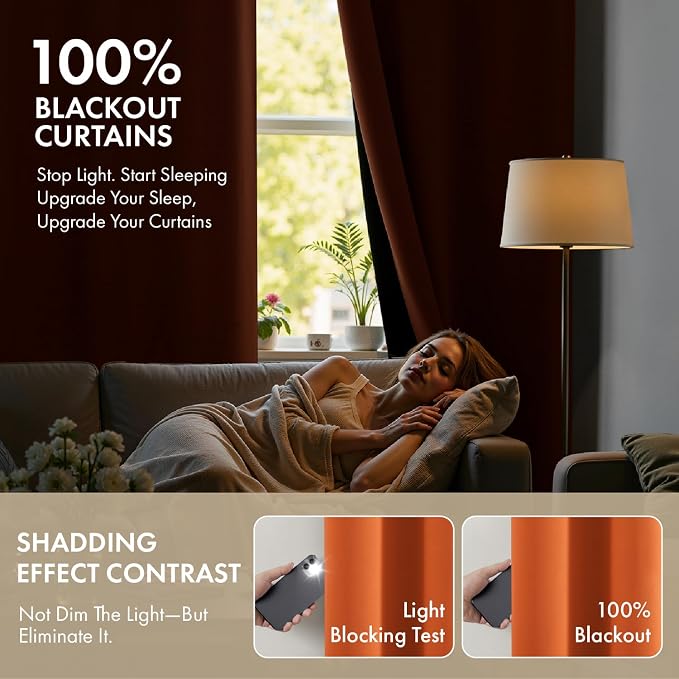 MIULEE Fall Orange 100% Blackout Curtains for Bedroom 40x84 Inch Length | 2 Thick Layers Thermal Insulated Window Curtains with Black Liner, Noise Reducing Grommet, Drapes for Living Room, 2 Panels