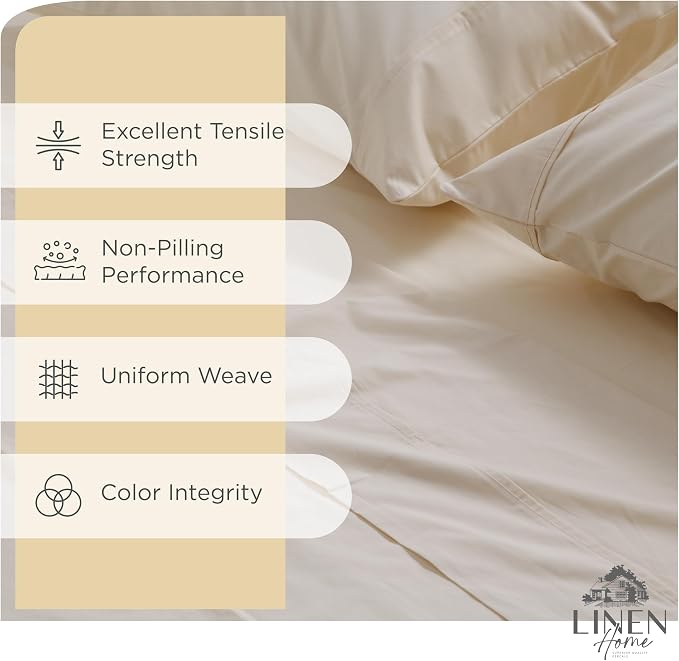 Linen Home 2-Pack King Sheet Set, 100% Cotton Percale Bedding, 8-Piece Value Bundle, Deep Pocket Cooling Bed Sheets for Hot Sleepers, Breathable & Crisp Hotel Quality, Long-Staple Cotton, Ivory