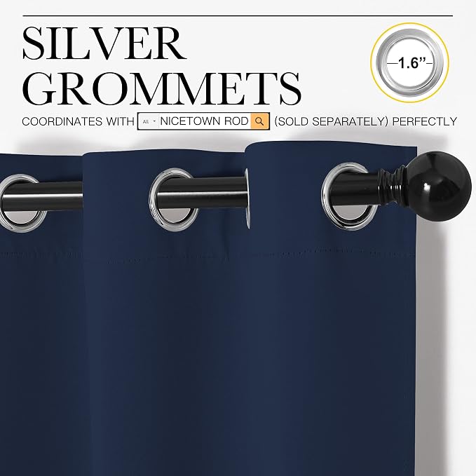 NICETOWN Blackout Draperies Curtains, Navy, 1 Pair, 34 x 45 inches | All Season Thermal Insulated Solid Grommet Top Blackout Curtains, Drapes for Kid's Room