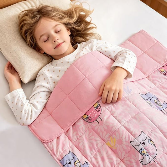 Weighted Blanket - 7 lbs Pink Owl Heavy Blanket - Small Size Breathable Lap Blanket(41 * 60 inches, 7 lbs)