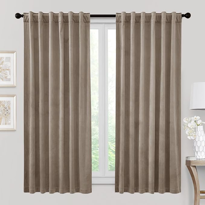 RYB HOME Velvet Room Darkening Curtains for Living Room 72 inches Long | Thermal Insulated, Privacy UV Heat Blocking, Noise Reducing, Drapes for Kids Room Sunroom, Taupe, W52 x L72, Taupe, 2 Pieces