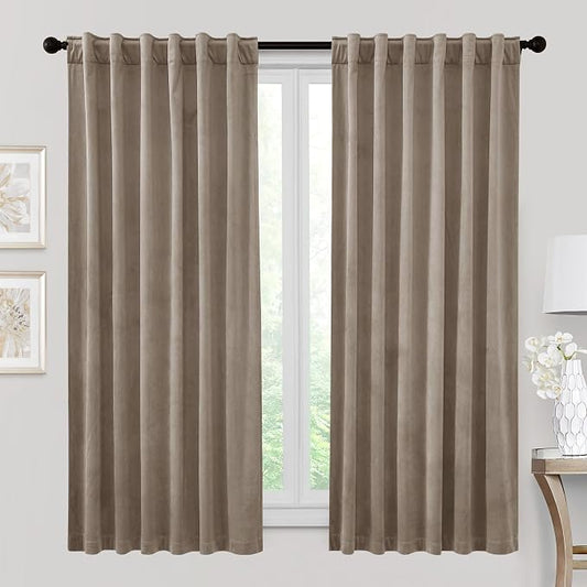 RYB HOME Velvet Room Darkening Curtains for Living Room 72 inches Long | Thermal Insulated, Privacy UV Heat Blocking, Noise Reducing, Drapes for Kids Room Sunroom, Taupe, W52 x L72, Taupe, 2 Pieces