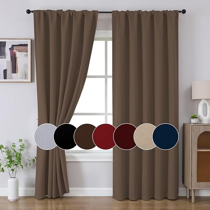 Joydeco 90 Inch Curtains for Bedroom, Blackout Curtains 90 Inches Long, Room Darkening Drapes for Living Room Window Rod Pocket Back Tab (W52 x L90 Inch, Khaki)