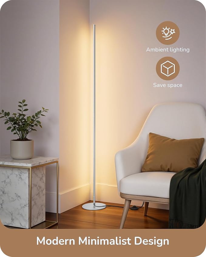 EDISHINE 2 Pack 57.5” Corner Lamp with Remote, Stepless Dimmable & 7 CCT | 2700-6000K, Foot Switch, Tall Corner Lamp for Bedrooms, Living Rooms, Offices, Sturdy Base, Silver