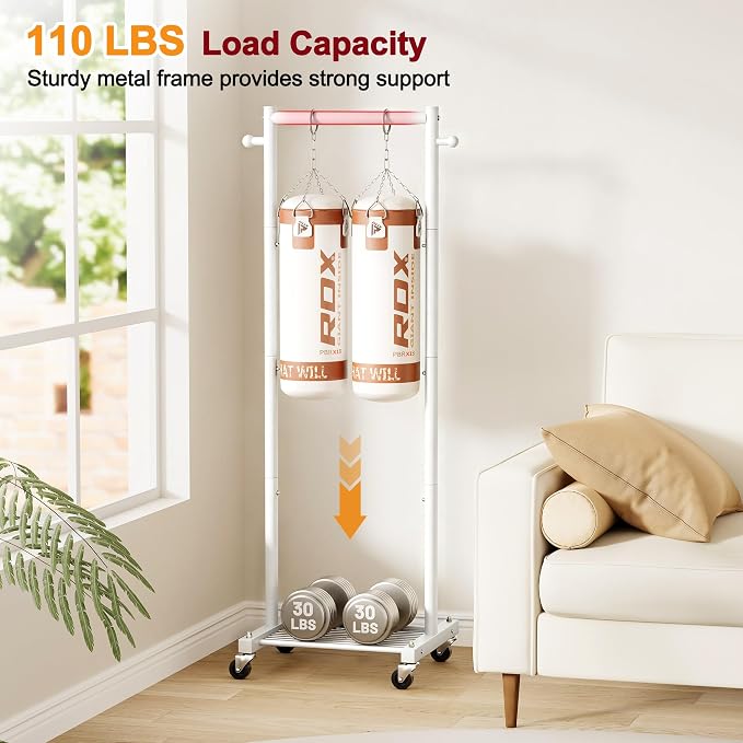 SLEEPING LAMB Small Clothes Racks for Hanging Clothes, Rolling Clothing Rack with Shelves, 60" Metal Garment Rack with Wheels Portable Wardrobe Rack for Small Space, White