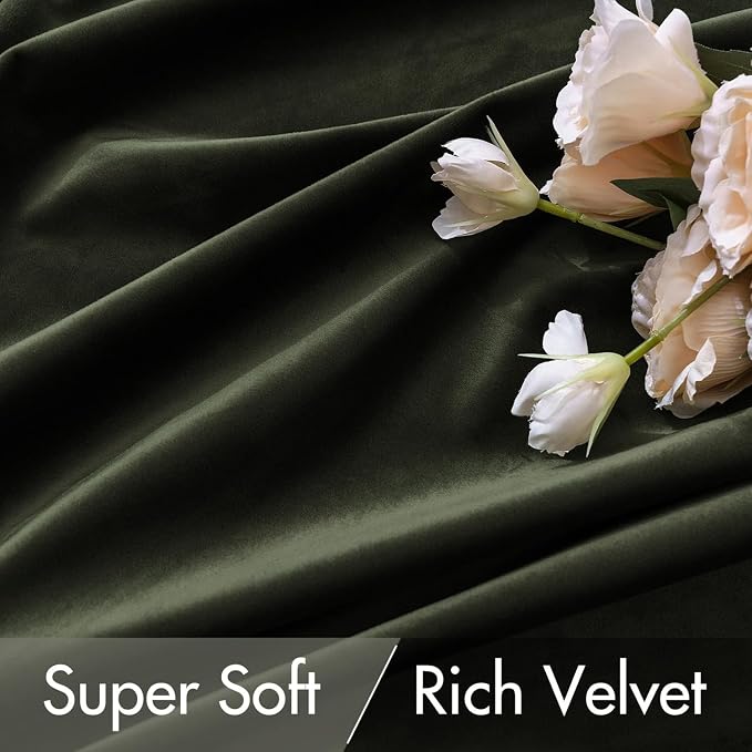 MIULEE Velvet Curtains 52x108 inches 2 Panels Olive Blackout Curtains | Luxury, Bedroom Living Room, Thermal Insulated, Super Soft Window Drapes, Rod Pocket & Back Tab