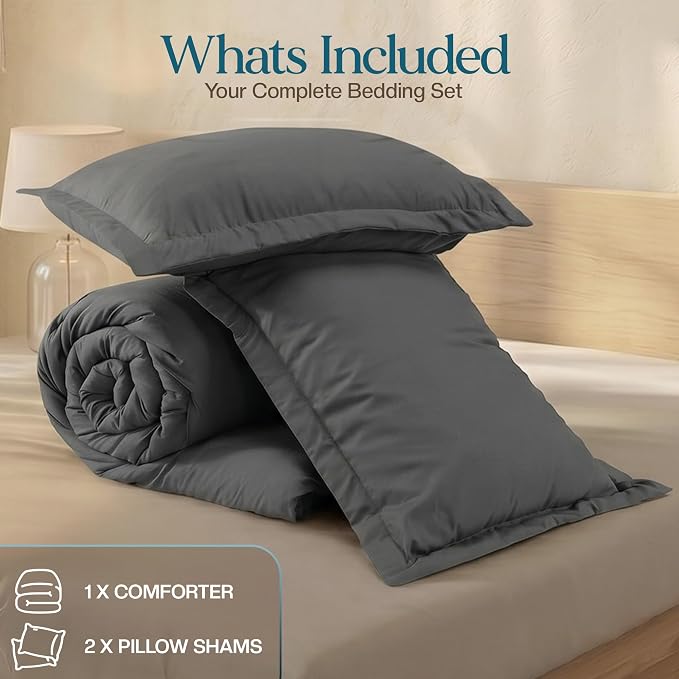 Utopia Bedding 3 Pc Queen Comforter Set, All Season Bedding, Grey | Bedding Set Includes Comforter (88x88) Inches, 2 Shams (20x26) Inches. Soft Microfiber Down Alternative, Machine Washable.