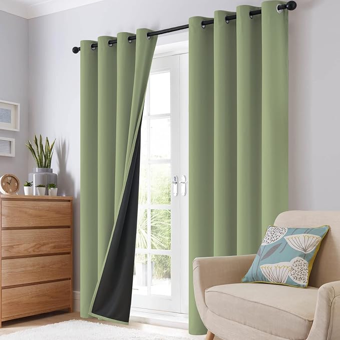SimpleHome Sage 100% Blackout Curtains Room Darkening Living Room 63 Inch | Curtains for Bedroom,Thermal Insulated Grommet Window Drapes,Curtains for Living Room with Black Back,62 x 63 Inch,2 Panels