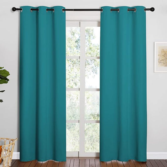 NICETOWN Room Darkening Curtains, 2 Panels, W42 x 84-inch, Peacock Teal | Thermal Insulated Grommet Blackout Curtains for Modern Casual Elegant Bedroom Kids Room Theme Decoration