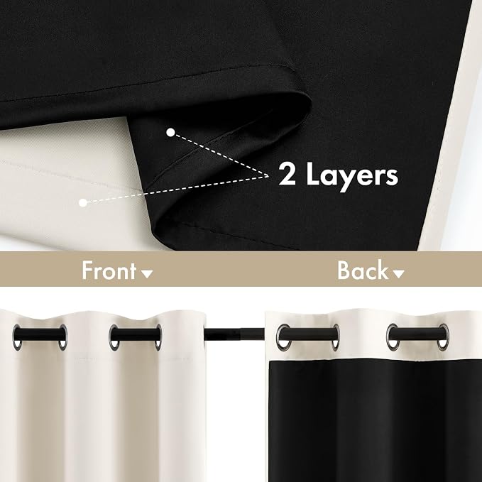 MIULEE Cream 100% Blackout Curtains for Bedroom 40x84 Inch Length | 2 Thick Layers Thermal Insulated Window Curtains with Black Liner, Noise Reducing Grommet, Drapes for Living Room, 2 Panels