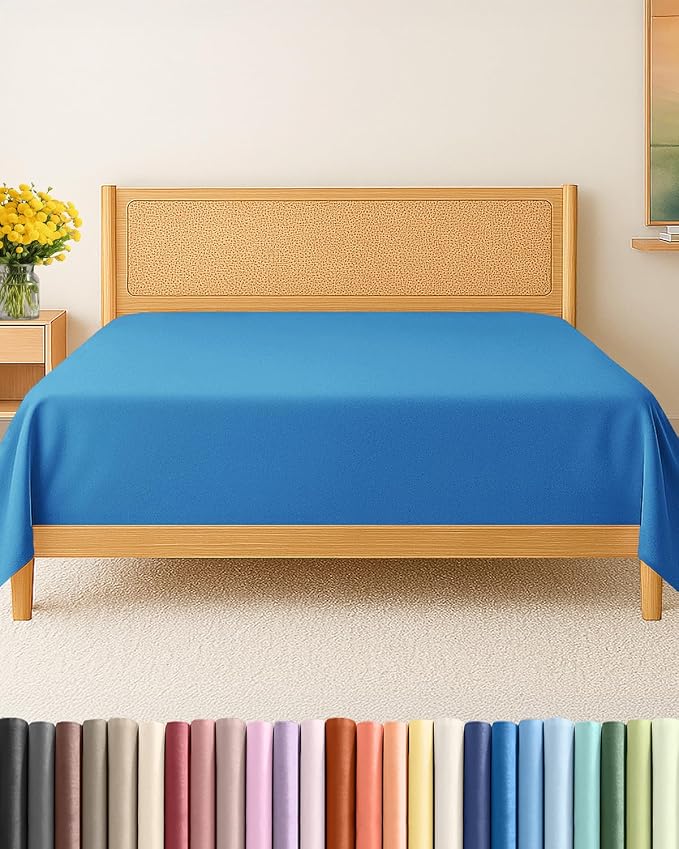 Twin Flat Sheet - Single Top Flat Sheet Only - Soft & Cooling - Royal Blue | Hotel Luxury Top Flat Sheet Only, Ultra-Soft, Breathable & Cooling, Fade & Wrinkle Free, Easy-Care, Stain & Shrink Resistant