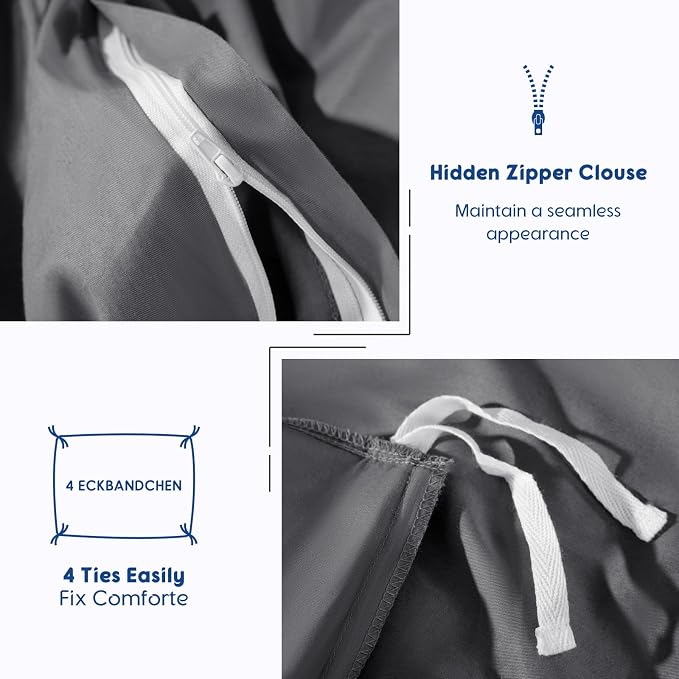 SONORO KATE 1000 Series 100% Egyptian Cotton King Duvet Cover Set,3PC | Long Staple Cotton,Sateen Weave,Soft,Breathable,Luxury Hotel Bedding,All-Season,Hidden Zipper Closure,Dark Grey