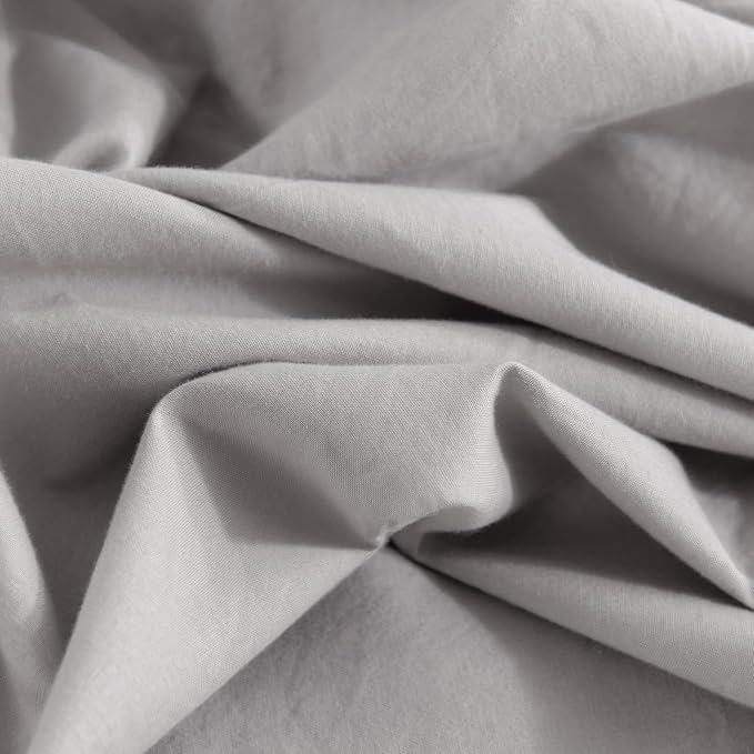 NEXHOME PRO Duvet Cover Set Queen Size Linen Feel Textured Organic Natural 100% Washed Cotton Duvet Cover 3 Pieces Bedding Set with Zipper Closure, Breathable, Soft, Light Grey (No Comforter)