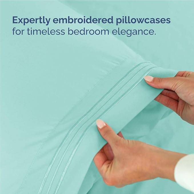 Full Size 4 Piece Sheet Set - Comfy Breathable & Cooling Sheets - Spa Blue | Hotel Luxury Bed Sheets for Women & Men, Deep Pockets, Easy-Fit, Extra Soft and Wrinkle Free Sheets, Oeko-Tex Bed Sheet Set