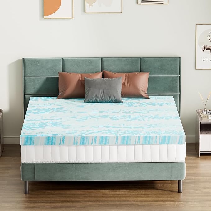 Sweetcrispy Memory Foam Mattress Topper Twin, 4 Inch Thick Cooling Pad | Gel Infused Cooling Pad, Ventilated Breathable Design, Sleeper Sofa, RV, Camper, Blue