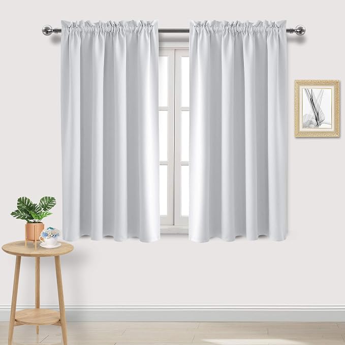 DWCN Blackout Curtains for Bedroom Living Room 52 x 54 Inch Long 2 Panels | Room Darkening, Thermal Insulated, Light Blocking, Rod Pocket Drapes, Noise Reducing Window Treatments, Greyish White