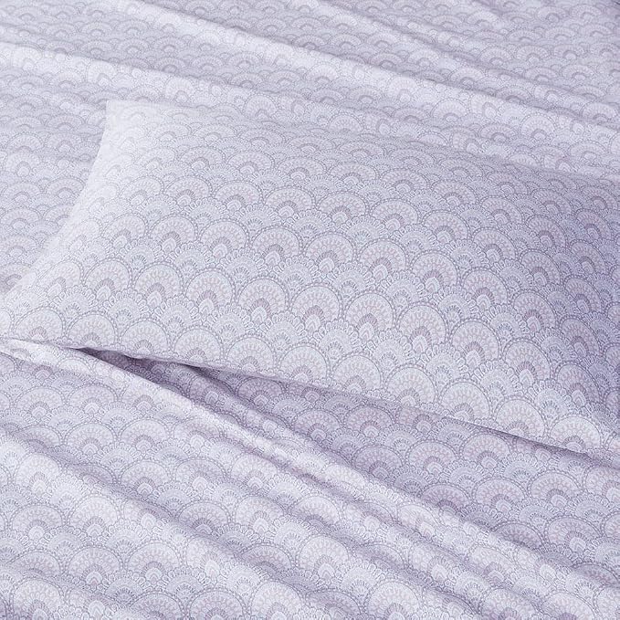 Comfort Spaces 100% Cotton Percale Sheets Twin Size 3 Pcs, Tabitha Purple | Crisp, Cool & Breathable Bed Sheets, 12" Deep Pocket Fits Up to 14" Mattress, Lightweight, All Season Cozy, with Pillow Case