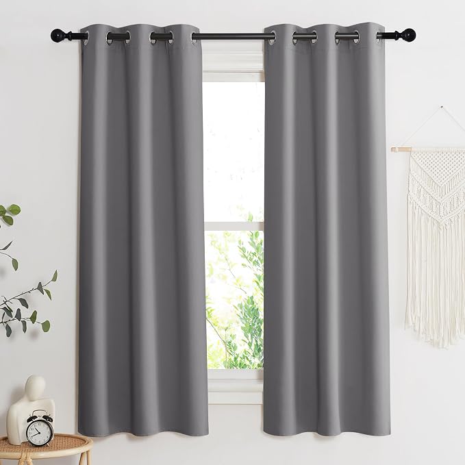 NICETOWN Grey Blackout Curtains for Bedroom 37" Wide x 50" Long 2 Panels | Short Curtains with Black Liners Solid Thermal Insulated Full Room Darkening 2-Layer Lined Drapes Energy Efficiency Decor