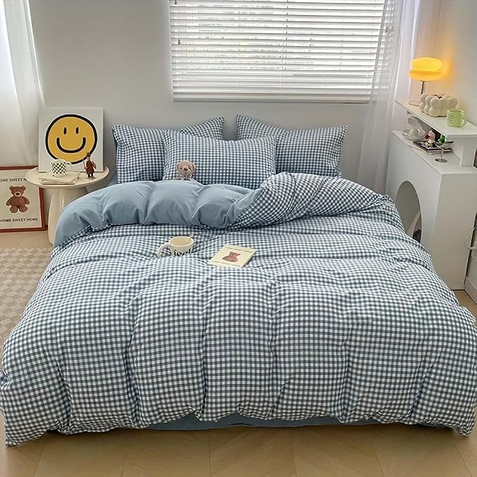 Nayoroom Blue Gingham Duvet Cover Set King Plaid Checkered Bedding | Reversible, Modern Coastal, Dorm Bedding, Soft Breathable Washed Microfiber, All-Season Comfort, Hidden Zipper, 4 Corner Ties