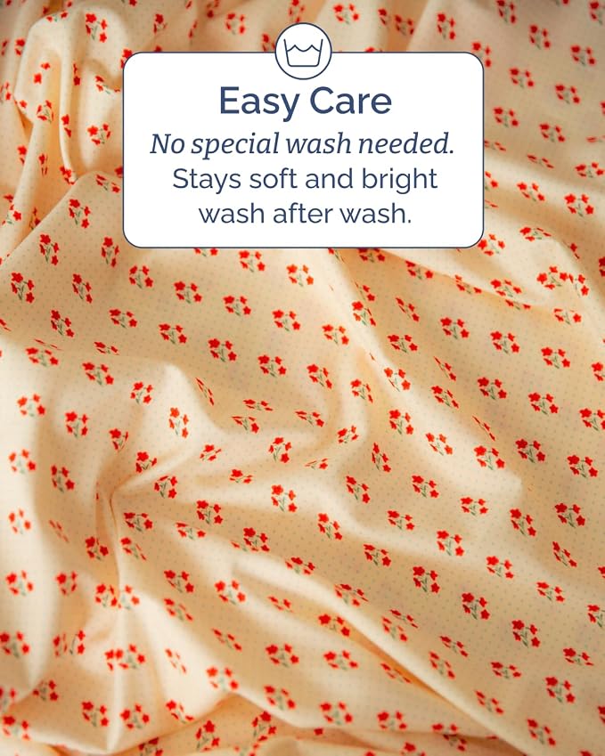 Queen 4 Piece Floral Sheet Set - Breathable & Cooling - Cherry Blossom Dot | 1 Flat, 1 Fitted & 2 Pillowcases w/ Deep Pockets, Boho Botanical Floral Bedding, Breathable & Cooling, Wrinkle & Fade Free
