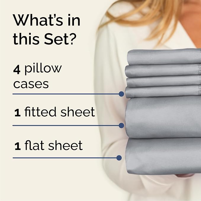 Queen 6 Piece Bed Sheet Set - Breathable & Cooling Sheets - Steel Blue | Ultra-Soft Hotel Luxury Bedding Set w/ 8-16 Inch Deep Pockets, 1 Flat & 1 Fitted Sheet & 4 Pillowcases, Wrinkle & Fade Free