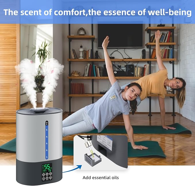 Coolfiqu 6L Warm & Cool Mist Humidifiers for Bedroom,Large Room,Plants | Quiet Top Fill Ultrasonic Humidifier,Essential Oil Diffuser, Auto Humidity Control,Hot Mist Desk Humidifiers,360° Nozzle