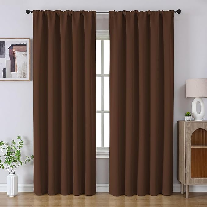 Joydeco Blackout Curtains 96 Inches Long for Bedroom, Thermal Insulated Black Out Curtains 2 Panels Set, Room Darkening Drapes for Living Room Window (W52 x L96 Inch, Brown)