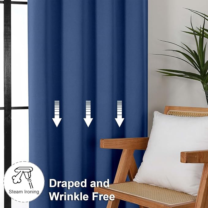 Simplebrand Ava Royal Blue Blackout Curtains for Bedroom 96 Inches Long 2 Panels, Solid Thermal Insulated, Energy Saving Nursery Window Treatment Curtains Blackout Drapes, W40 x L96 Inch, Royal Blue