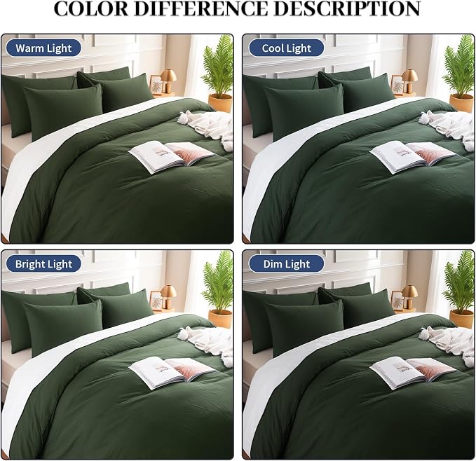 NEXHOME PRO Queen Duvet Cover Set – 100% Certified Organic Cotton with Washed Feel & Linen-Like Texture, Comfortable & Breathable, Home Bedding Set Olive Green (No Comforter)