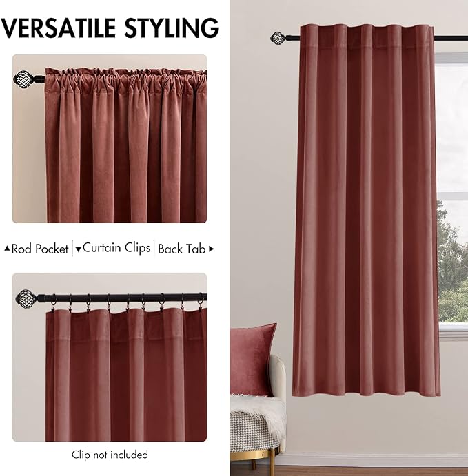 MIULEE Velvet Curtains 52x63 inches 2 Panels Dusty Rose Pink Curtains | Luxury, Bedroom Living Room, Thermal Insulated, Super Soft Window Drapes, Rod Pocket & Back Tab