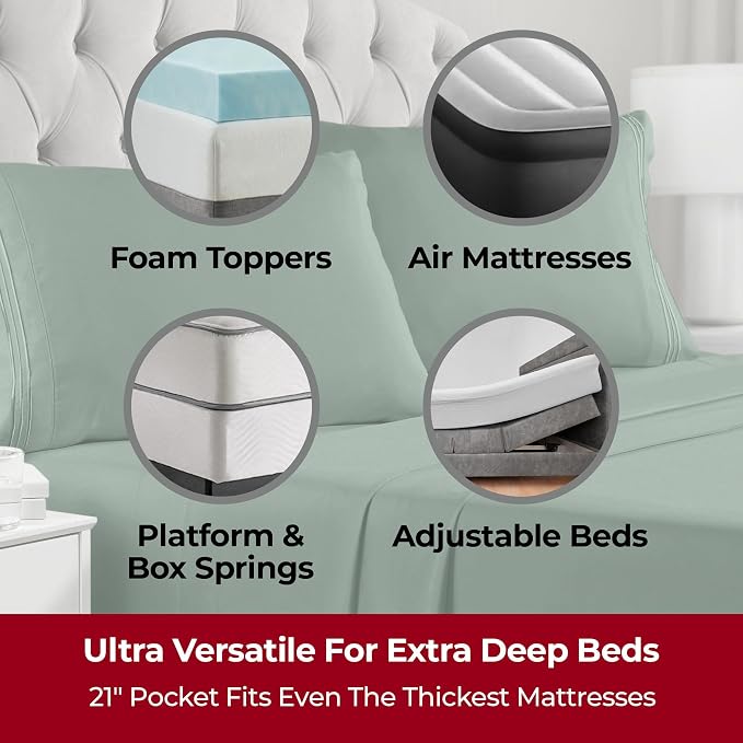 Mellanni Extra Deep California King Sheets - 4 PC Iconic Collection Bedding | Hotel Luxury, Ultra Soft, Cooling Bed Sheets - Wrinkle, Fade, Stain Resistant (Cal King, Emerald Green)