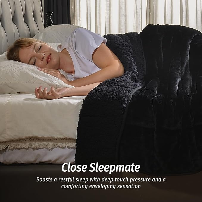 Sherpa Fleece Weighted Blanket for Adult 15 lbs Twin 48"x72" Black | Better Sleep, Relax Body & Mind, Dual Sided Soft Fuzzy Heavy Throw Blankets, Plush Flannel Top, Chunky Fluffy, Warm Hug
