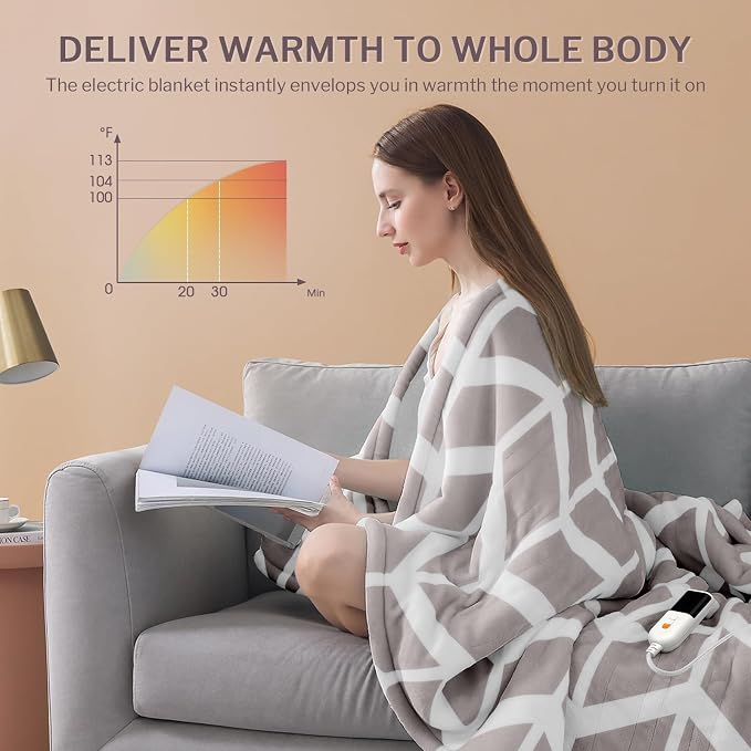 VENTIMI Heated Blanket Full, 9 Heat Levels & 2-10 Hours Auto Off, Beige | ETL & FCC, Fast Warming, 72" x 84", Flannel and Sherpa, Couch Bed Use, Machine Washable, Removable Controller