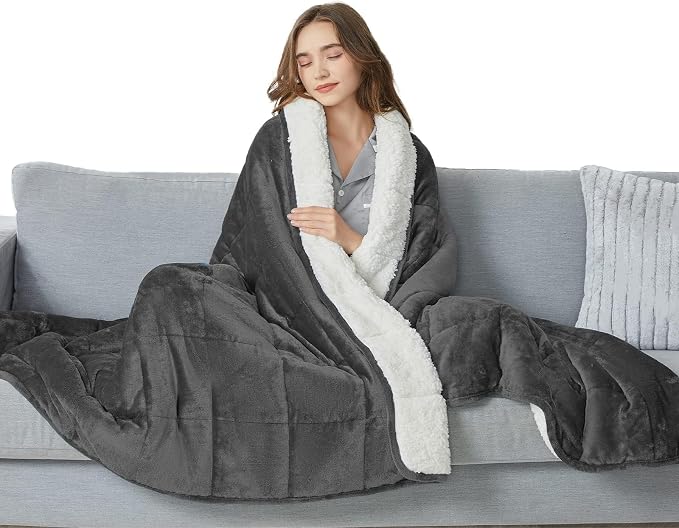 yescool Weighted Blanket for Adults (15 lbs, 60" x 80", Medium Gray) Heavy Blanket for Sleeping Perfect for 140-160 lbs, Queen Size Breathable Blanket with Premium Glass Bead, Machine Washable