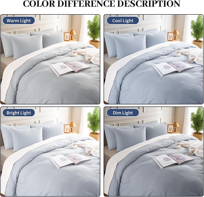 NEXHOME PRO Queen Duvet Cover Set, 100% Washed Cotton with Linen-Like Texture, Natural Organic, Breathable & Comfortable, Includes Home Bedding Set Cornflower Blue (No Comforter) 9090