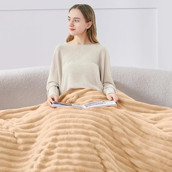 BEDELITE Ribbed Twin Blanket for Couch & Bed, Blush Sand, 60"x80" | Ultra-Soft Plush Fleece, Cozy, Warm Yet Lightweight, Ribbed Texture, Home Decor, Machine Washable, Giftable, All-Season Use