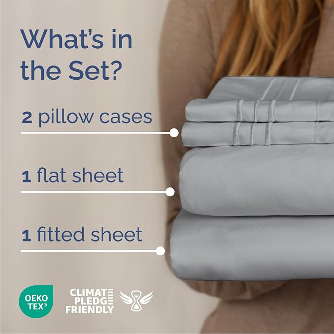 Queen Size 4 Piece Sheet Set - Breathable & Cooling Sheets - Steel Blue | Hotel Luxury Bed Sheets for Women & Men, Deep Pockets, Easy-Fit, Extra Soft and Wrinkle Free Sheets, Oeko-Tex Bed Sheet Set
