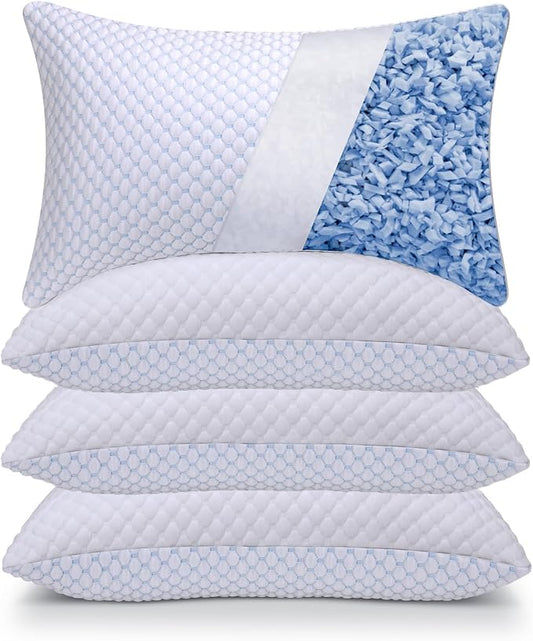 OSBED Shredded Memory Foam Pillows Standard Size Pack of 4 | Neck pain relief, supportive, odorless, cooling pillow, adjustable, washable, CertiPUR-US hypoallergenic adult pillow