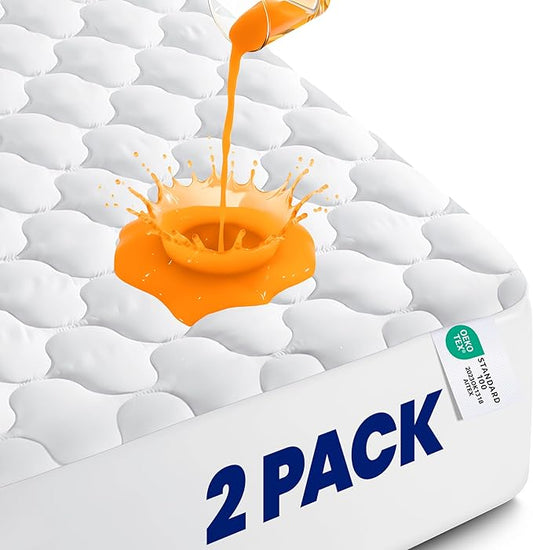 Waterproof Full Mattress Protector Pack of 2, Quilted Mattress Pad, White | Deep Pockets fits upto 16" Deep, 100% Waterproof Mattress Cover Soft Breathable & Noiseless Mattress Topper by Utopia Bedding