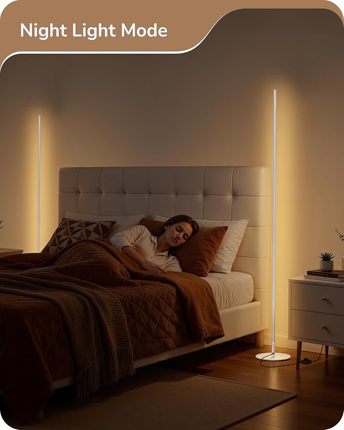 EDISHINE 2 Pack 57.5” Corner Lamp with Remote, Stepless Dimmable & 7 CCT | 2700-6000K, Foot Switch, Tall Corner Lamp for Bedrooms, Living Rooms, Offices, Sturdy Base, Silver