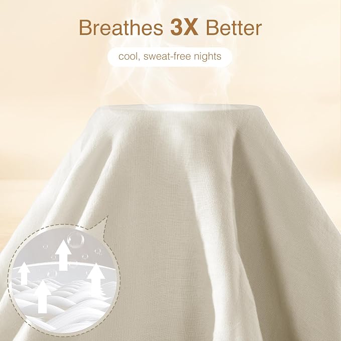 SONORO KATE 100% French Linen King Duvet Cover Set,Zipper Closure,3PC | Natural French Flax,Soft Breathable for Hot Sleepers,Moisture Wicking & Durable,4 Corner Ties,Cream