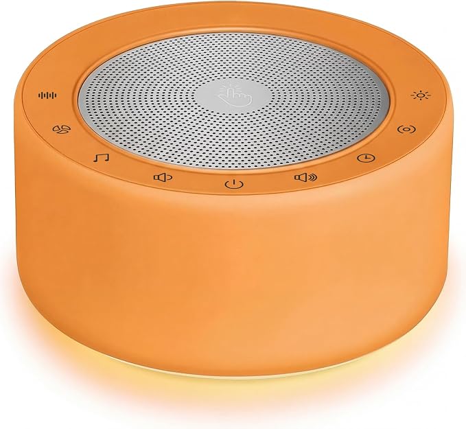 Kipcush White Noise Machine for Baby & Adults, 30 Soothing Sounds, Soft Non-Glare Nursery Lamp, 8 Color Night Lights, Memory Function (Angel V3 Orange, Standard)